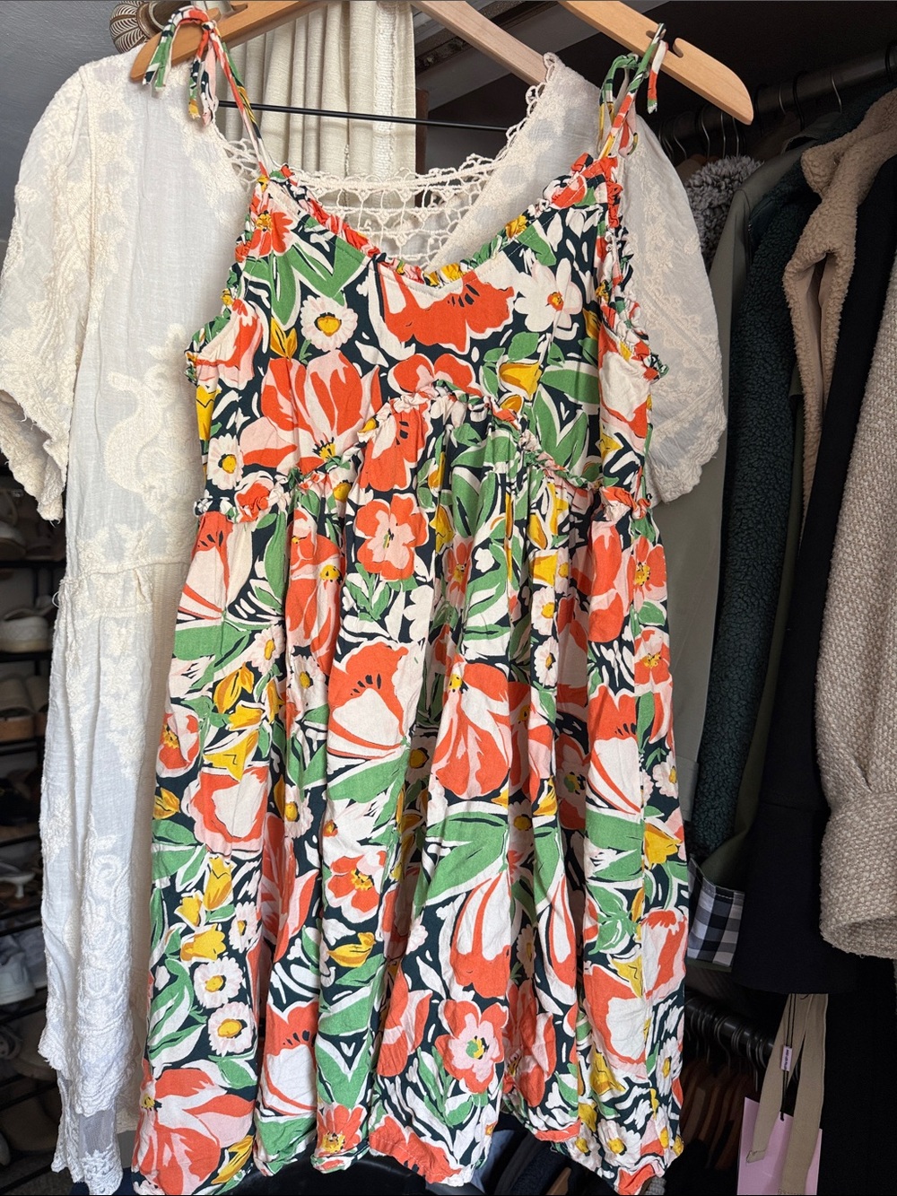 Floral Tie-Shoulder Dress — Multicolor